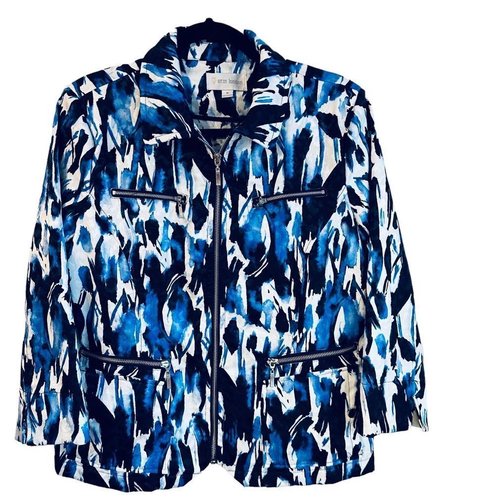 Erin London Blue Black White Jacket Sz M